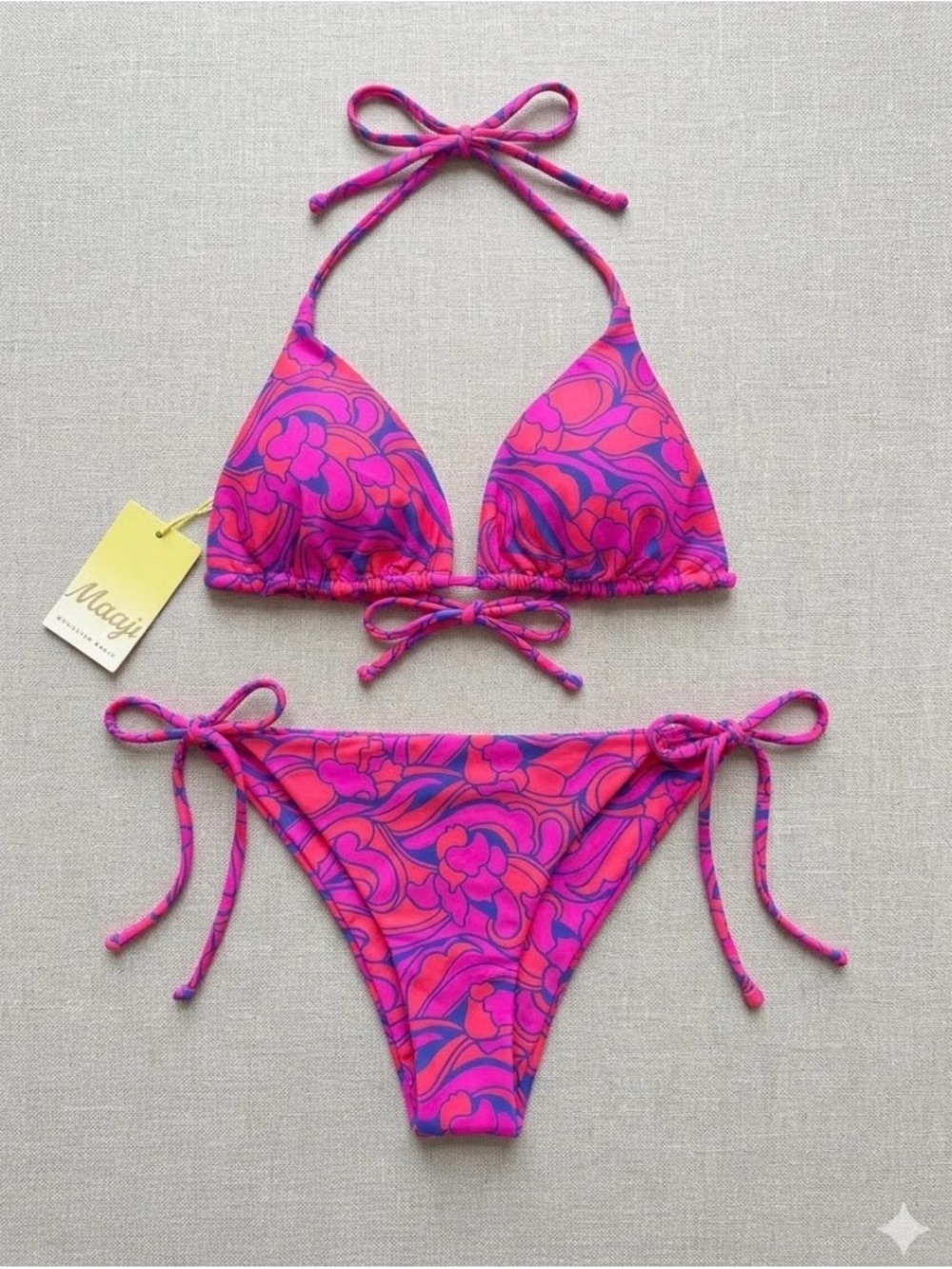 NWT Maaji Vibrant Pink & Purple Floral Tie Bikini XL